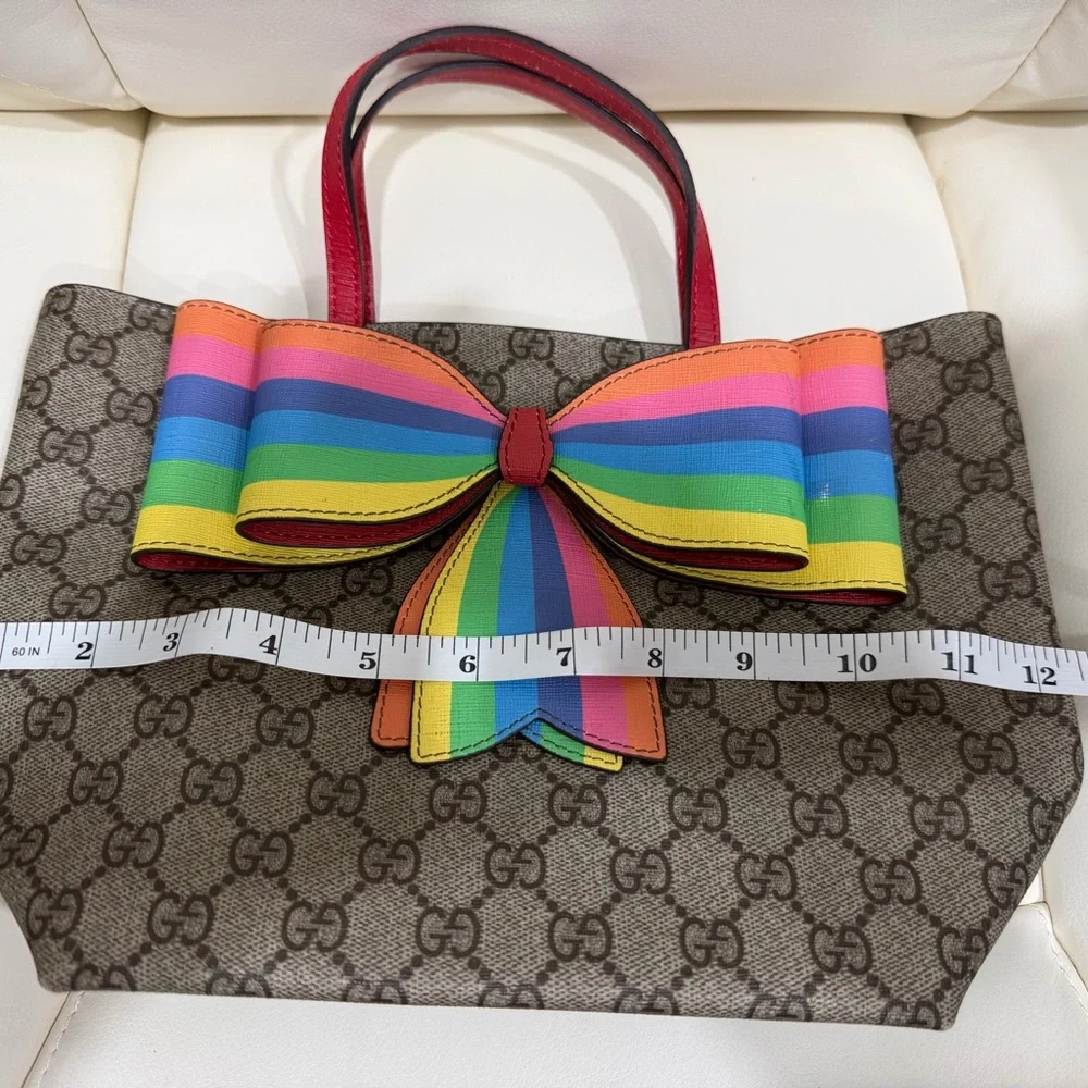 Gucci Brown Tote with Rainbow Bow - Picture 4 of 6